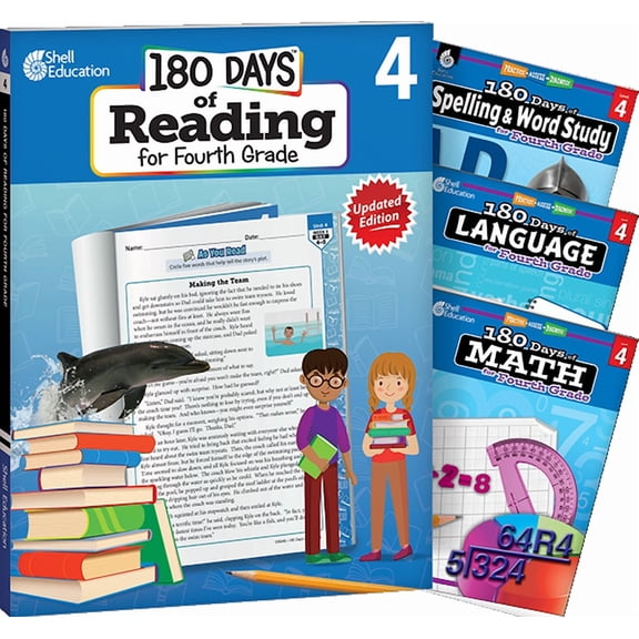 180 Days™: Reading, Spelling, Language, & Math Grade 4: 4-Book Set