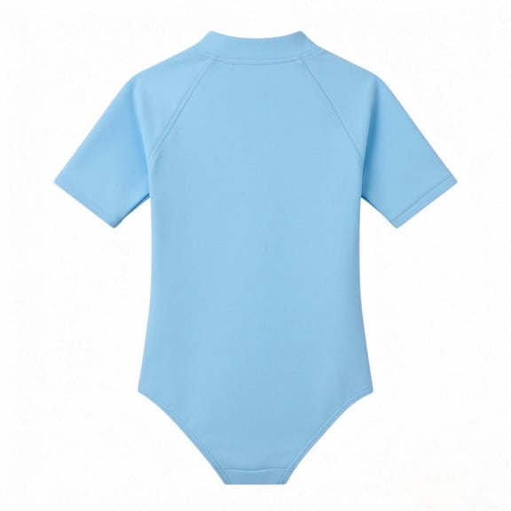Ticikt Girls' Zip-Front Rash Guard, Solid Color Short Sleeve One-Piece Swimsuit,Light Blue