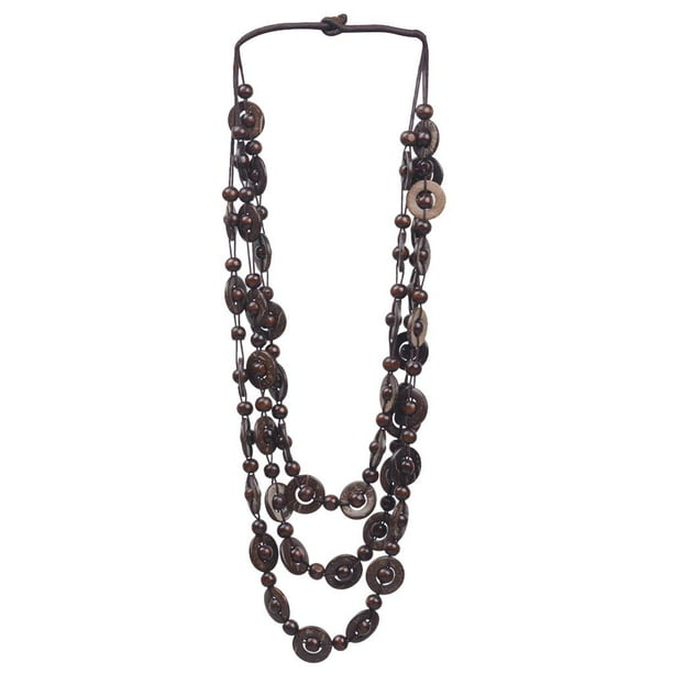 Collar largo multicapa, joyería étnica, collar largo colgante con cuentas hechas a mano café