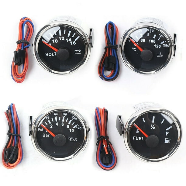 52mm/2inch 4 Gauge Set Fuel Oil Pressure Volt,Water Temp Black 12V/24V