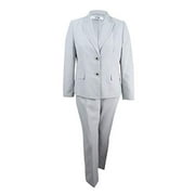 Le Suit Women's Pinstripe 2 Button Pant Suit (2), Stone/Black, 10