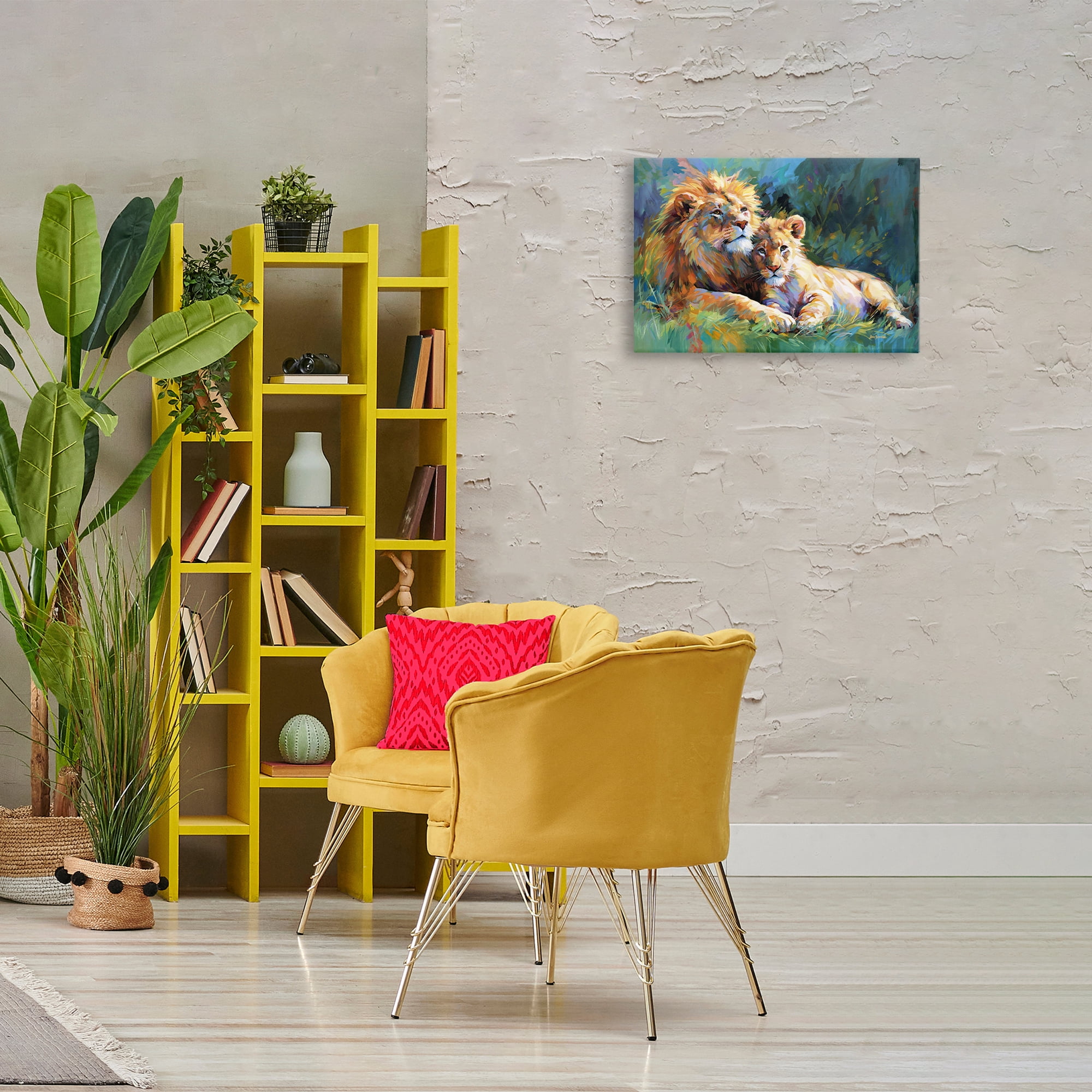 Stupell Industries Lion's Embrace Portrait Animals & Insects Painting Gallery Wrapped Canvas Art Print Wall Art, 24 x 16