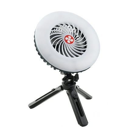 

Portable Camping Fan with Foldable Tripod LED Lantern Mini Desk Fan USB Rechargeable 2400mAh Batteries Operated Lamp Fan with Hook for Camping Home Office