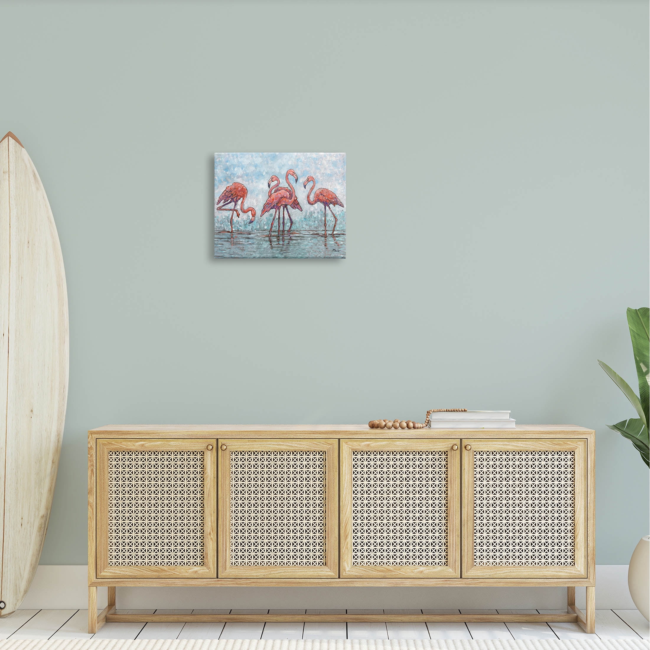 Stupell Industries Flamingos in Lagoon Impressionist Style Painting Gallery Wrapped Canvas Print Wall Art, Design by Paul Brent