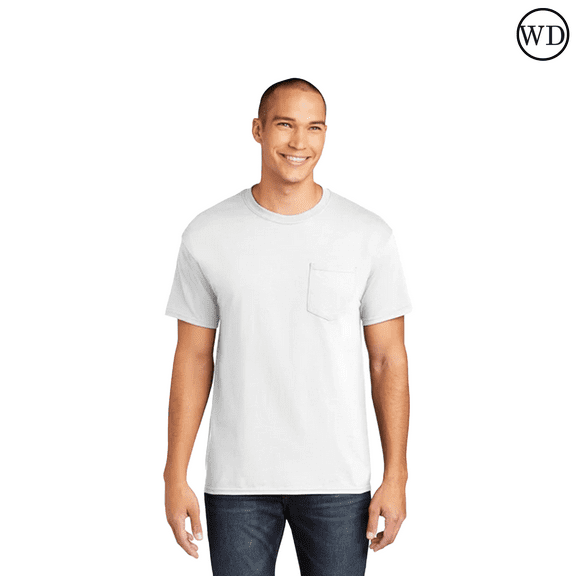 Gildan Heavy Cotton Pocket T-Shirt, Crewneck Short Sleeve Tee for Men, Workwear Shirts (White, S)