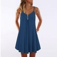 thumbnail image 2 of Sleeveless Spaghetti Strap Double Breasted Plain Shift Dress, 2 of 6