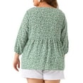 thumbnail image 3 of Agnes Orinda Women's Plus Size Babydoll Blouse Square Neck 3/4 Sleeve Floral Peplum Tops 4X Green, 3 of 6