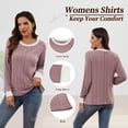 thumbnail image 3 of Long Sleeve Shirts for Women Fall Tops Lightweight Clothing Trendy Winter Clothes Tunic Crew Neck,S,Pink, 3 of 7
