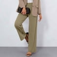 thumbnail image 2 of CFLVAEK Dressy Pants for Women High Waisted Business Casual Work Pant Solid Color Straight Wide Leg Trousers with Pockets Khaki M, 2 of 7
