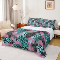 Castle Fairy Cheetah Print Bed Sheets,Abstract Leopard Print King Sheets