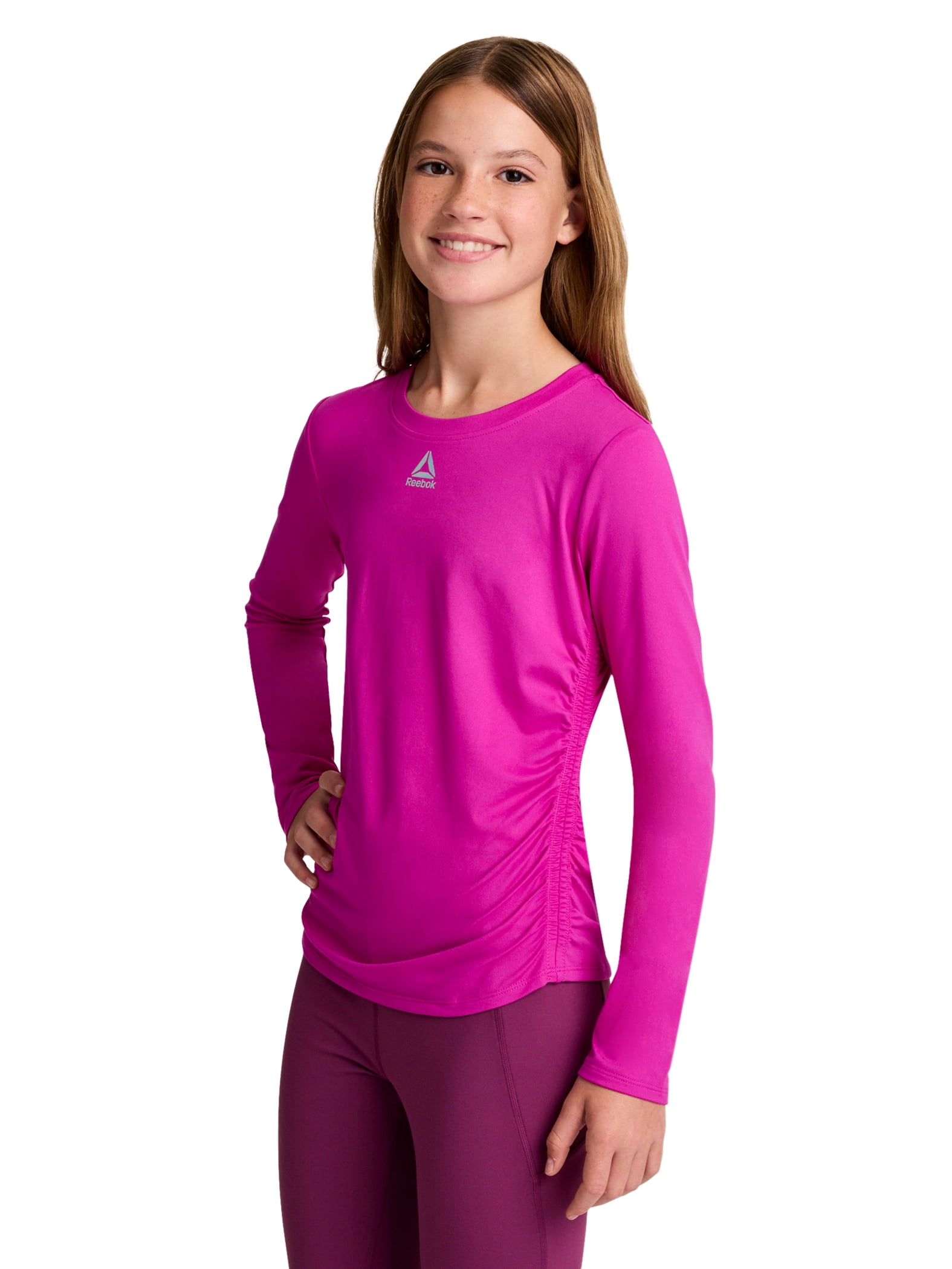 Reebok Girl's Legacy Side Ruched Long Sleeve Performance Top, Sizes 4-18