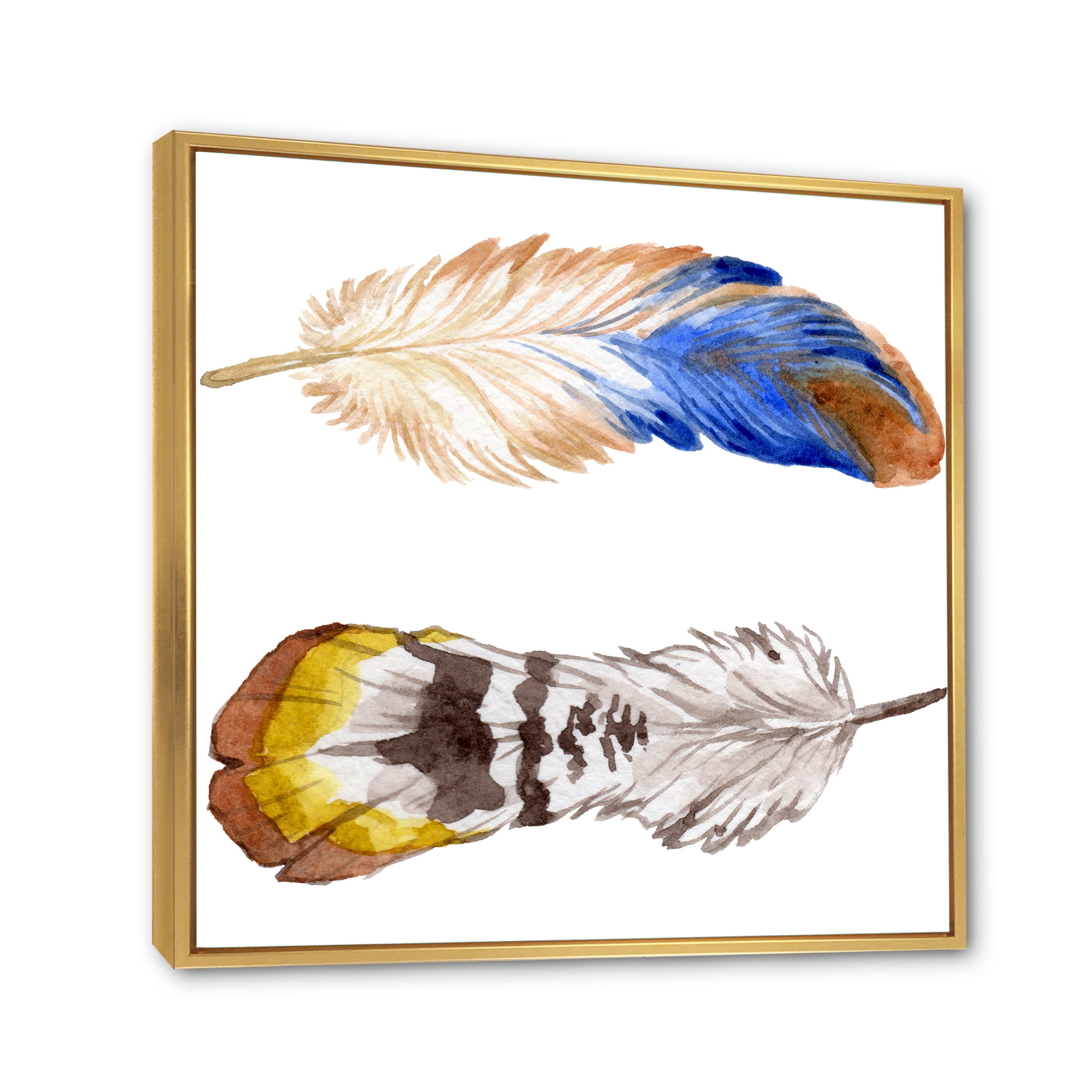 Colorful Boho Art Feather Set III 16 in x 16 in Framed Painting Canvas Art Print, by Designart