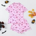 thumbnail image 3 of Hpapadks Halloween Womens Pajamas Set Pumpkin Graphic Button Down Shorts Soft Comfy Night Wear Cute 2 Piece Sleepwear Pjs Sets for Women Pink, 3 of 6