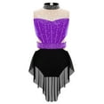 thumbnail image 3 of Miutii Girls Lyrical Dance Bodysuit Shiny Rhinestones Sleeveless Mock Neck Gymnastics Leotards Jumpsuit Dancewear Purple&Black 12, 3 of 5