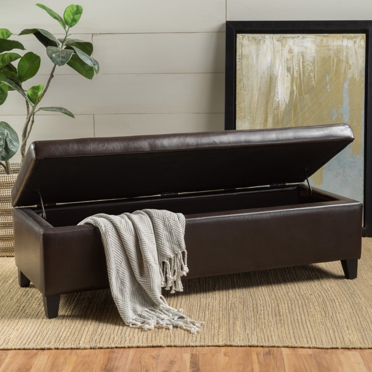 Stratford Brown Leather Storage Ottoman