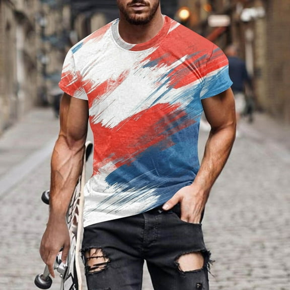 cllios Big and Tall Shirts for Men 4th of July Patriotic T Shirts Vintage Red White and Blue Graphic Tees Short Sleeve Round Neck Muscle Tops Independence Day Mens Gifts