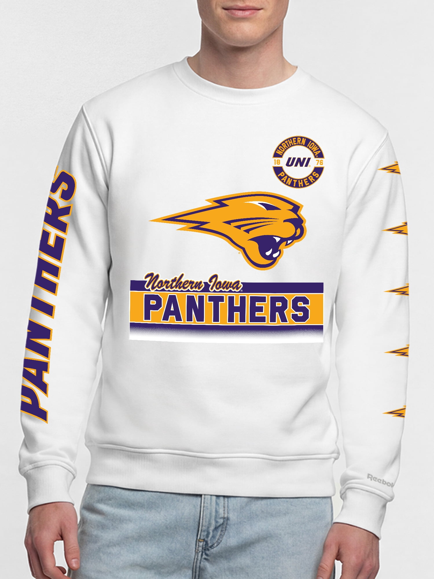Northern Iowa Panthers Reebok Mens White Crew Sweatshirt