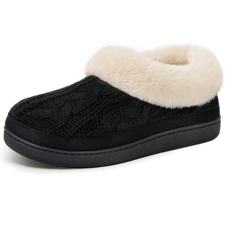 

HomeTop Women s Cozy Cable Knit Memory Foam House Shoes Slipper with Fuzzy Plush Collar