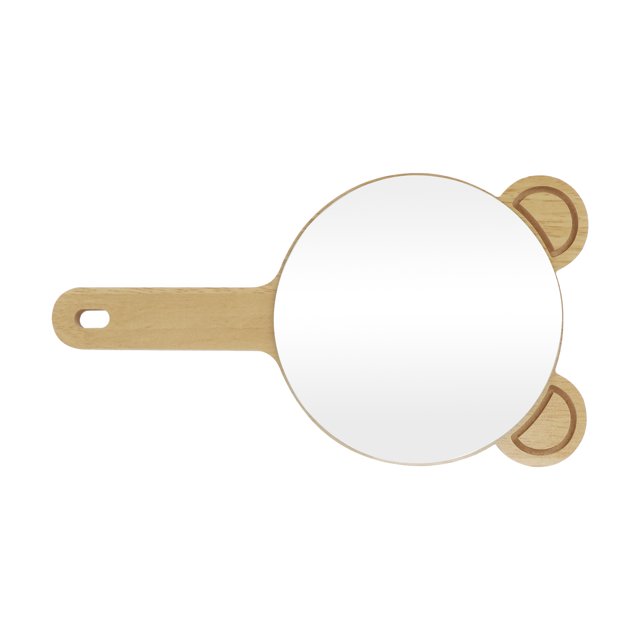 1 Pc Espejo de Mano Grande de Panda de Caricatura para Salón de Belleza Vacaciones Color Madera Espejo de Madera Plateado