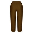 thumbnail image 5 of qelini Womens Capris Pull on Pants Basic Edition front Pockets Labor Day Straight Leg Trouse Pants Solid Color Loose Comfy Plus Size Fashion Lightweight Breathable Khaki M, 5 of 5