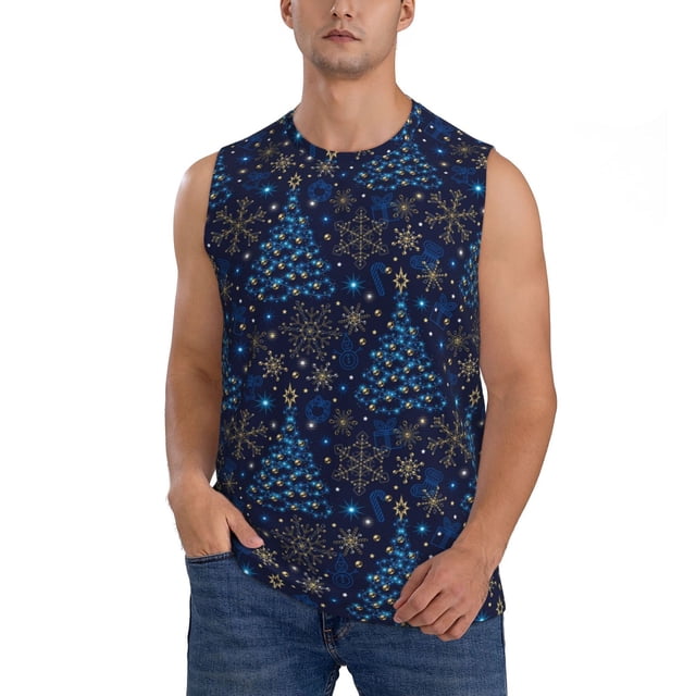 Fotbe Christmas Tree Men's Camiseta sin Mangas Estampada para Hombres, Playera Casual para Gimnasio, Entrenamiento, Playa-Large