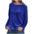thumbnail image 2 of Homenesgenics Velvet Tops for Women Fashion Women Pullover Solid Long Sleeve Casual Shirt Blouse Tops/Blue XXL, 2 of 8
