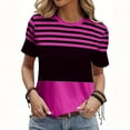 thumbnail image 5 of Htigea Womens Summer Tops Striped Color Block Short Sleeve T-Shirt Soft Comfortable Casual Tees Summer Clothes Hot Pink S, 5 of 6