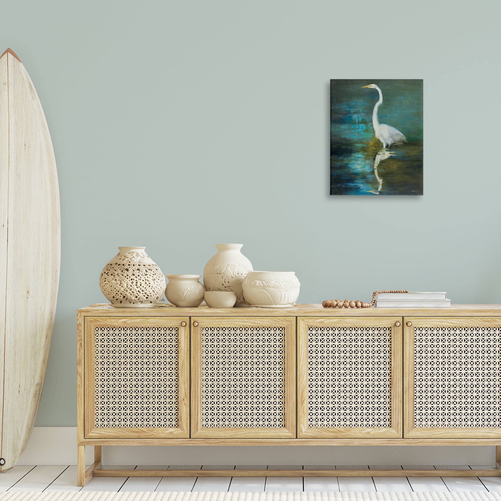 Stupell Industries Nautical Bird Lake Reflection Animals & Insects Painting Gallery Wrapped Canvas Art Print Wall Art, 16 x 20