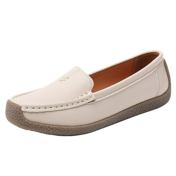 Beige Feminine Flat Shoes Soft Sole Soft Comfortable Toe Loafers For Everyday Use And Outdoor Activities