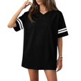 thumbnail image 2 of Pajama Dress for Women, Long Nightgowns for Women, Womens Sleep Shirt, Women'S Nightgown Short Sleeve Sleep Shirt V Neck Nightshirts Cotton Loose Comfy Pajamas Dress Casual Sleepwear, Black L, 2 of 7