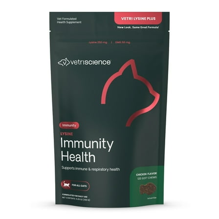 VetriScience Lysine Immunity Health, Immune Support Supplement for Cats, Chicken Flavor, 120 Chews