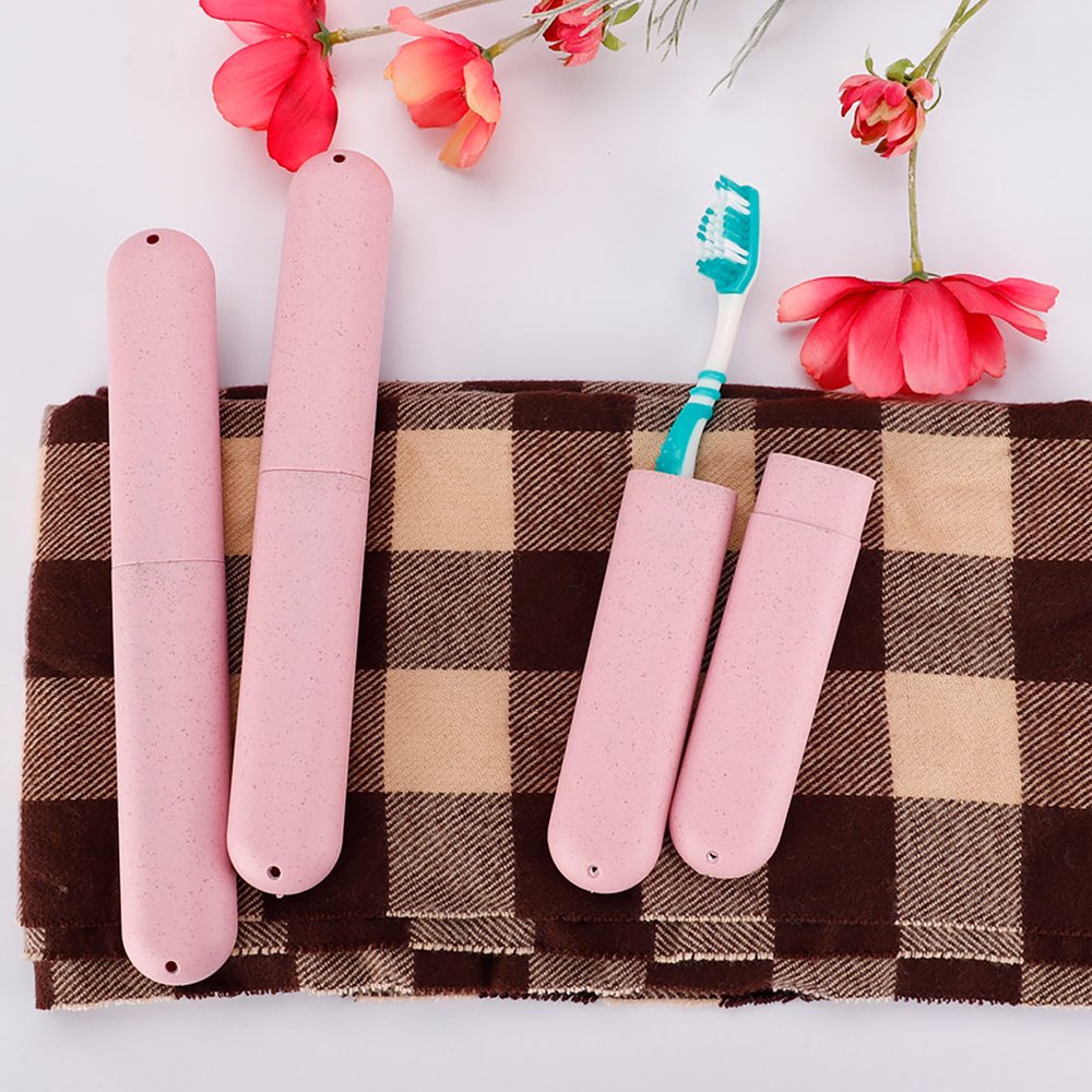 2pcs Pink Plastic Toothbrush Case Portable Traveling Camping Toothbrush Keeper Holder Case