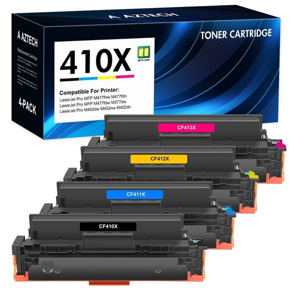 410X Toner Cartridges Pack of 4 410X 410A CF410X CF410A Laserjet MFP M477fdw M477fnw M477fdn Pro M452dn M452dw M452nw M477 M452 Printer Ink