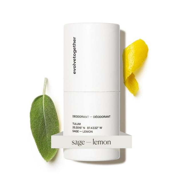 Evolvetogether Desodorante de lujo natural con salvia de limón y pachulí a base de plantas para mujeres y hombres | Neutraliza los olores Calma la piel | Vegano libre de crueldad | Hecho en Estados Un