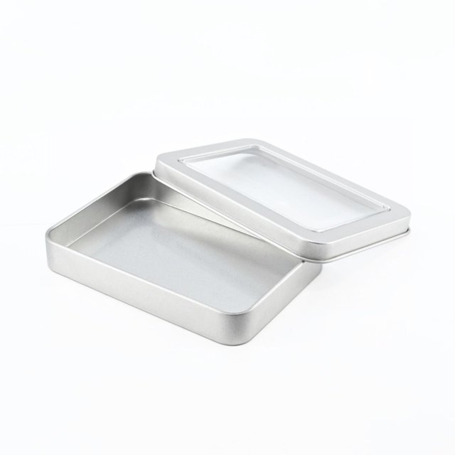 Caja de hierro para embalaje con ventana rectangular, accesorios y piezas, caja de hierro para embalaje general, caja de hojalata