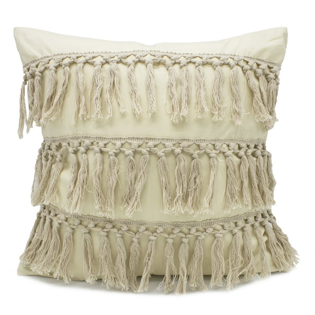 Stylish Fringe Tassels Decorative Throw Pillow (Khaki, 18"x18" Case