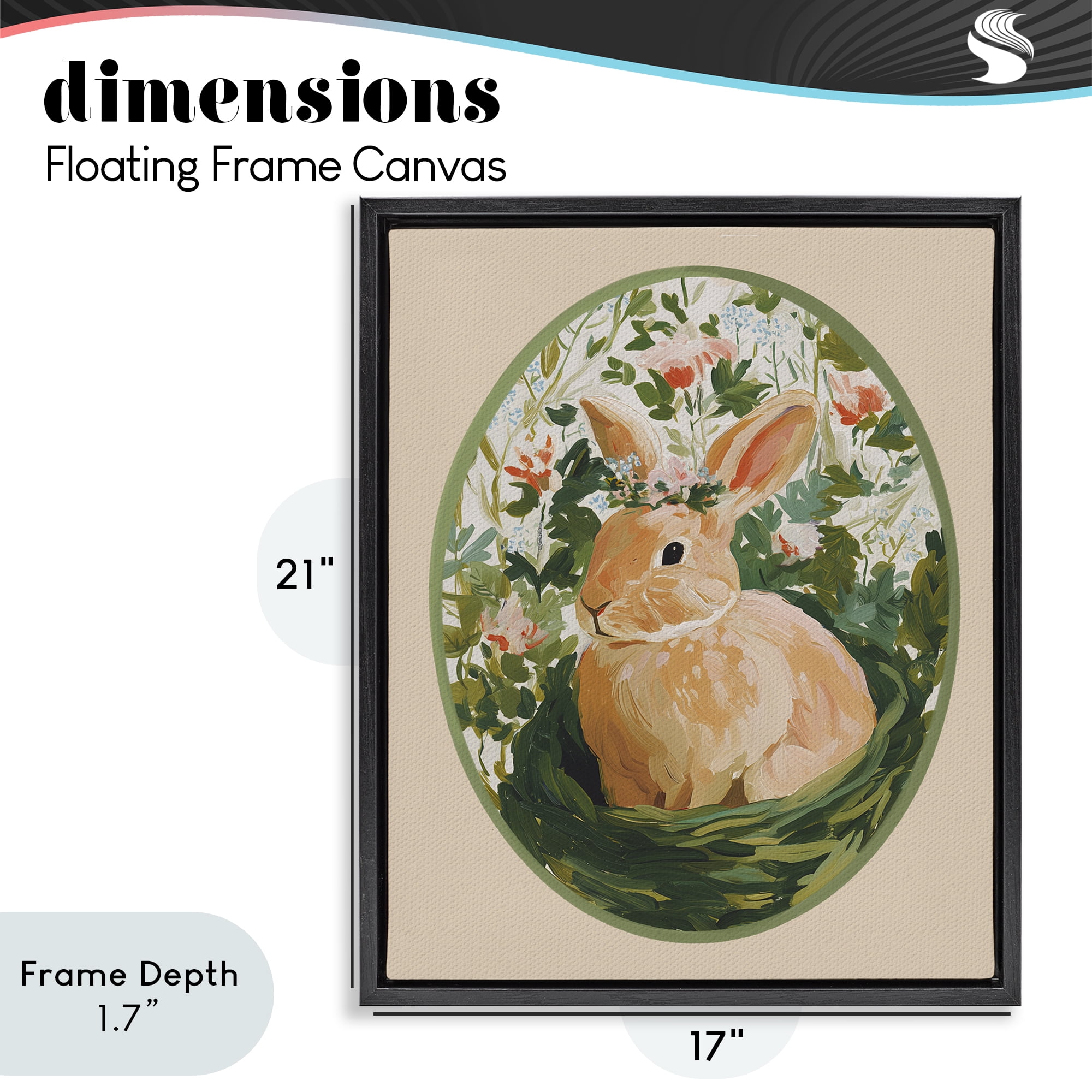 Stupell Industries Bloom Nest Bunny Black Framed Floater Canvas Wall Art, design by Yen