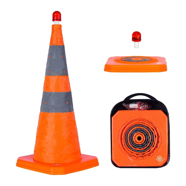 Cable de protección plegable en forma de cono de tráfico de 28 pulgadas con luz LED
