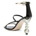 thumbnail image 3 of FSJ Women Chic Square Open Toe Strappy Sandals Pearl Bead High Heel Metal Ring Rhinestone Ankle Strap Pumps Wedding Dressy Shoes Size 12 Black, 3 of 4