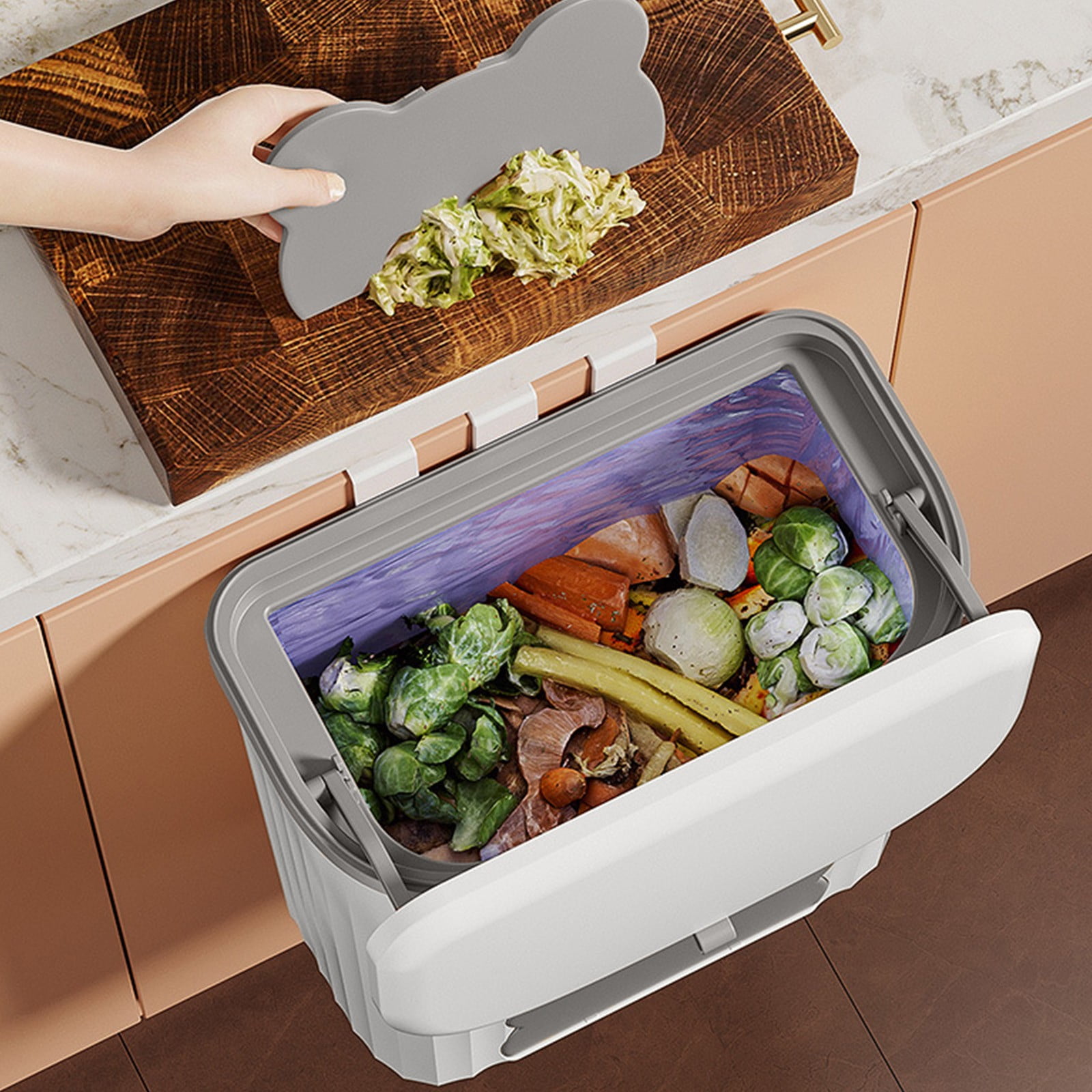 Bilqis Kitchen Compost Bin for Counter Top or Under Sink, Hanging Small Kitchen Trash Can with Lid, Wall Mounted Waste Basket Bin Garbage Can for Bathroom