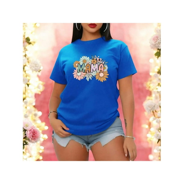 Playera Blusa Mujer De Mamá con Estampado de Flores Ropa Casual y Bonita para Día de la Madre Color Aqua Talla Chica Marca Emil SaEs