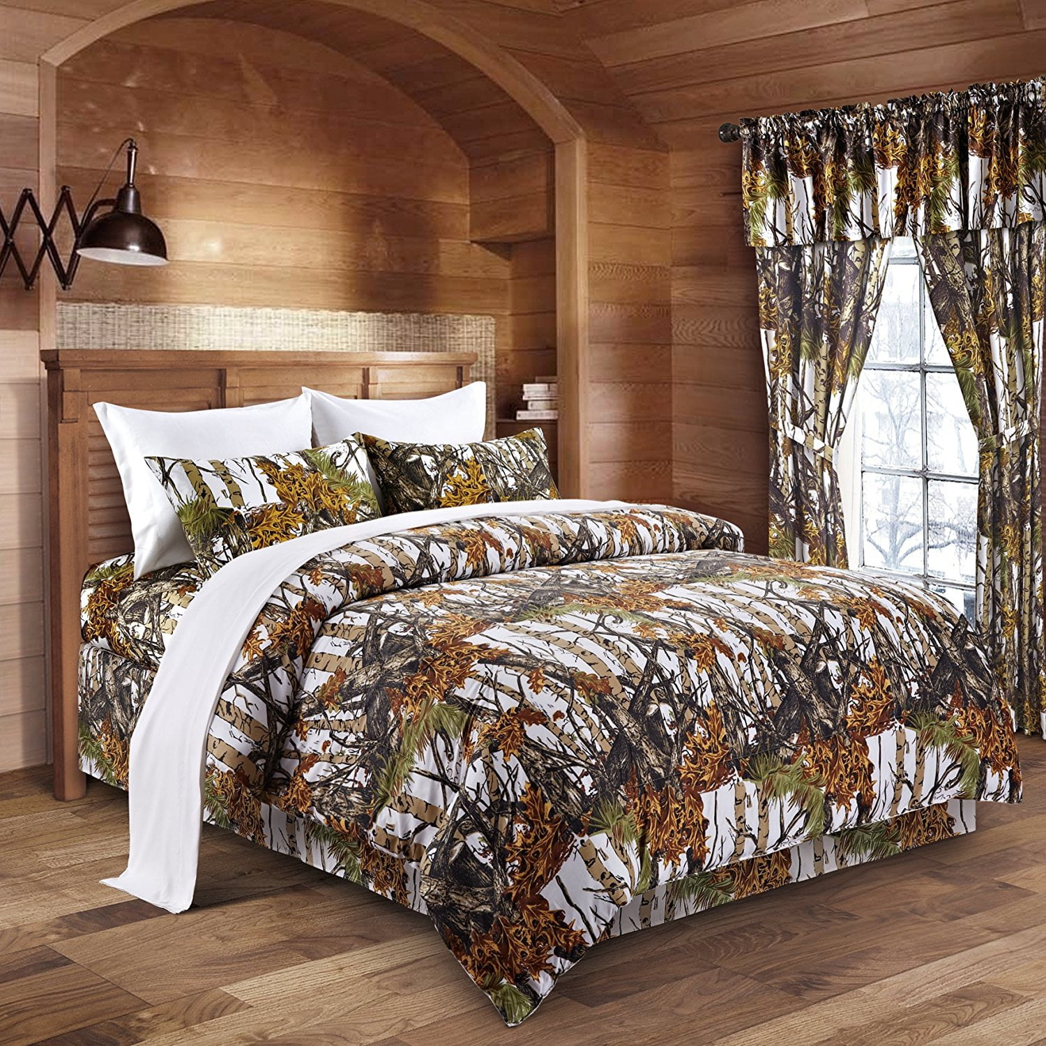 6 PC KING SIZE BROWN CAMO SET! COMFORTER AND CURTAIN SET No Sheets 