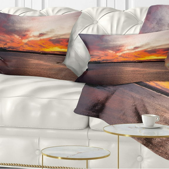 Designart Yellow Sky Over Calm Sydney Coast - Seashore Throw Pillow - 12x20