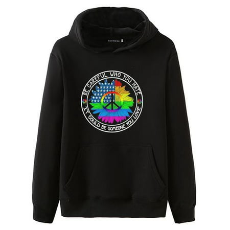 Fancyleo Fashion Gay Pride Hoodie Peace Sign Sunflower Print Lesbian Hooded Sweatshirt Lgbt Casual Tops