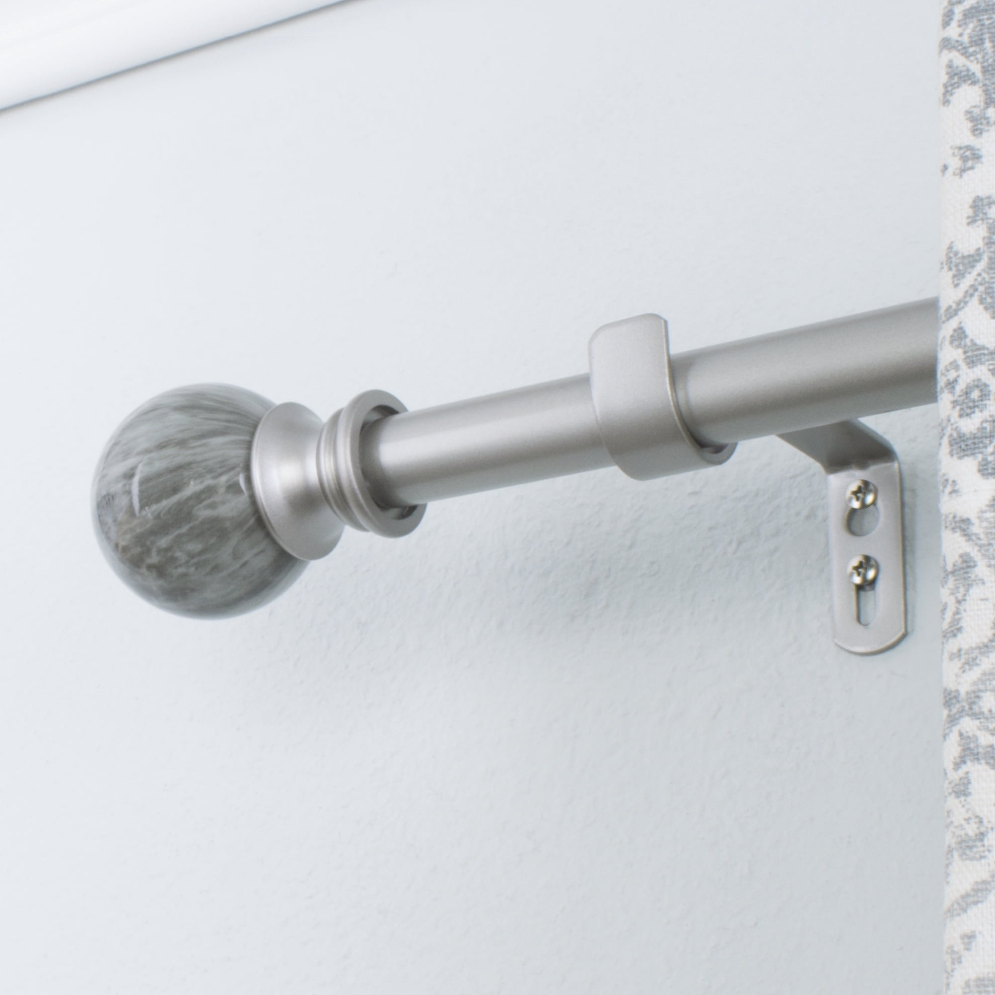 Decopolitan 1" Antique Silver Marble Adjustable Curtain Rod, 36-72"