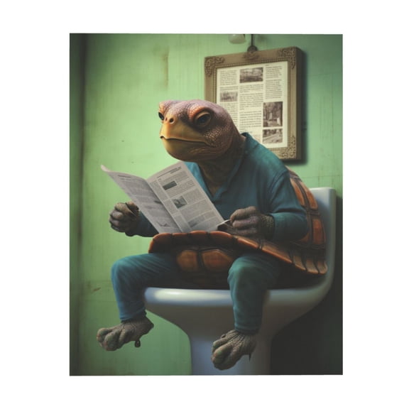 The Turtle Sits On The Toilet Reading The Newspaper (4) Canvas Frameless Painting Wall Art Painting Suitable For Dormitory Bedroom Living Room Toilet Decoration