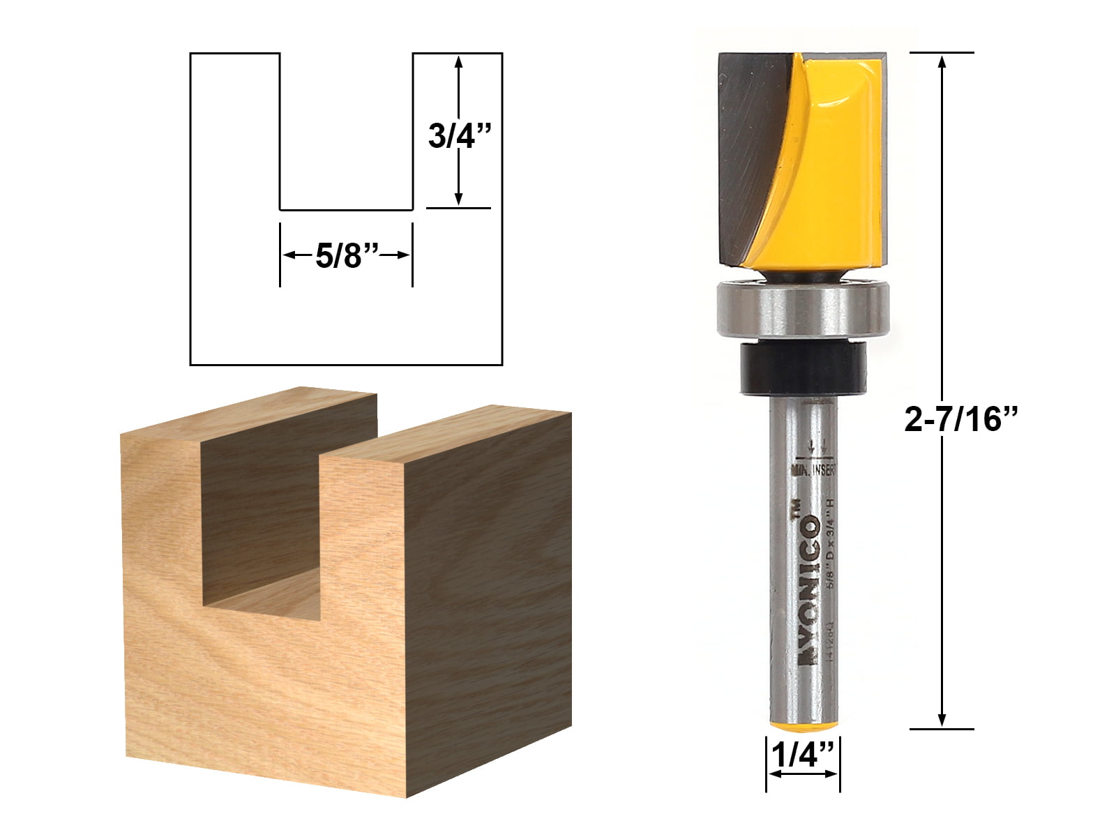 Flush Trim/Template Router Bit with Shank Bearing 5/8" x 3/4" Yonico