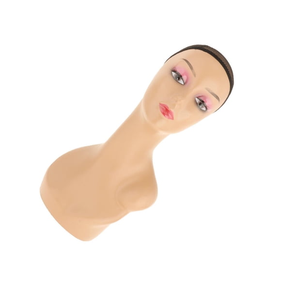 Mannequin Head African American Cosmetology Hair Head Brown left human hair plastic form pink red