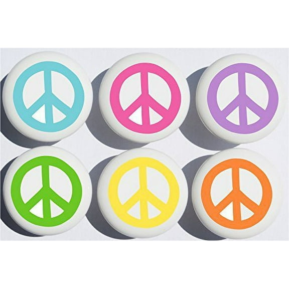 Pop Peace Sign Drawer Pulls/Ceramic Drawer Knobs, Set of 6