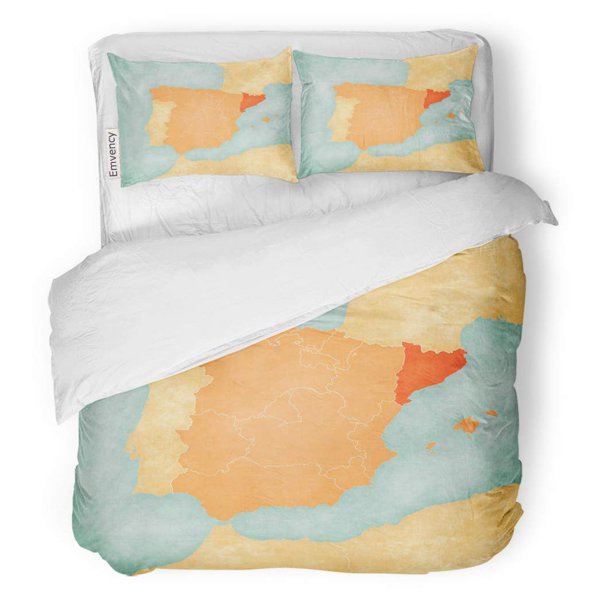 HATIART 3 Piece Bedding Set Catalonia Spain Map of Iberian Peninsula in